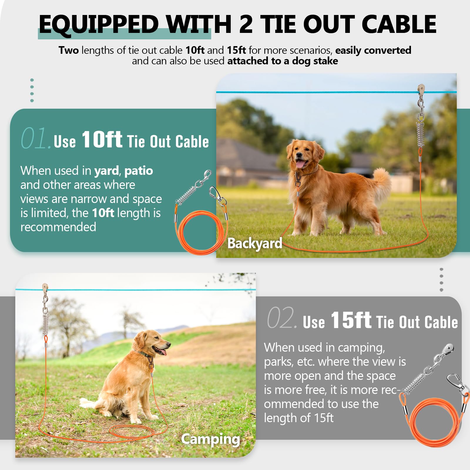 Professional Dog Runner Trolley System,Heavy Duty & Adjustable 150Ft Dog Zip Line With 10Ft & 15Ft Tie Out For Large Dogs Up To